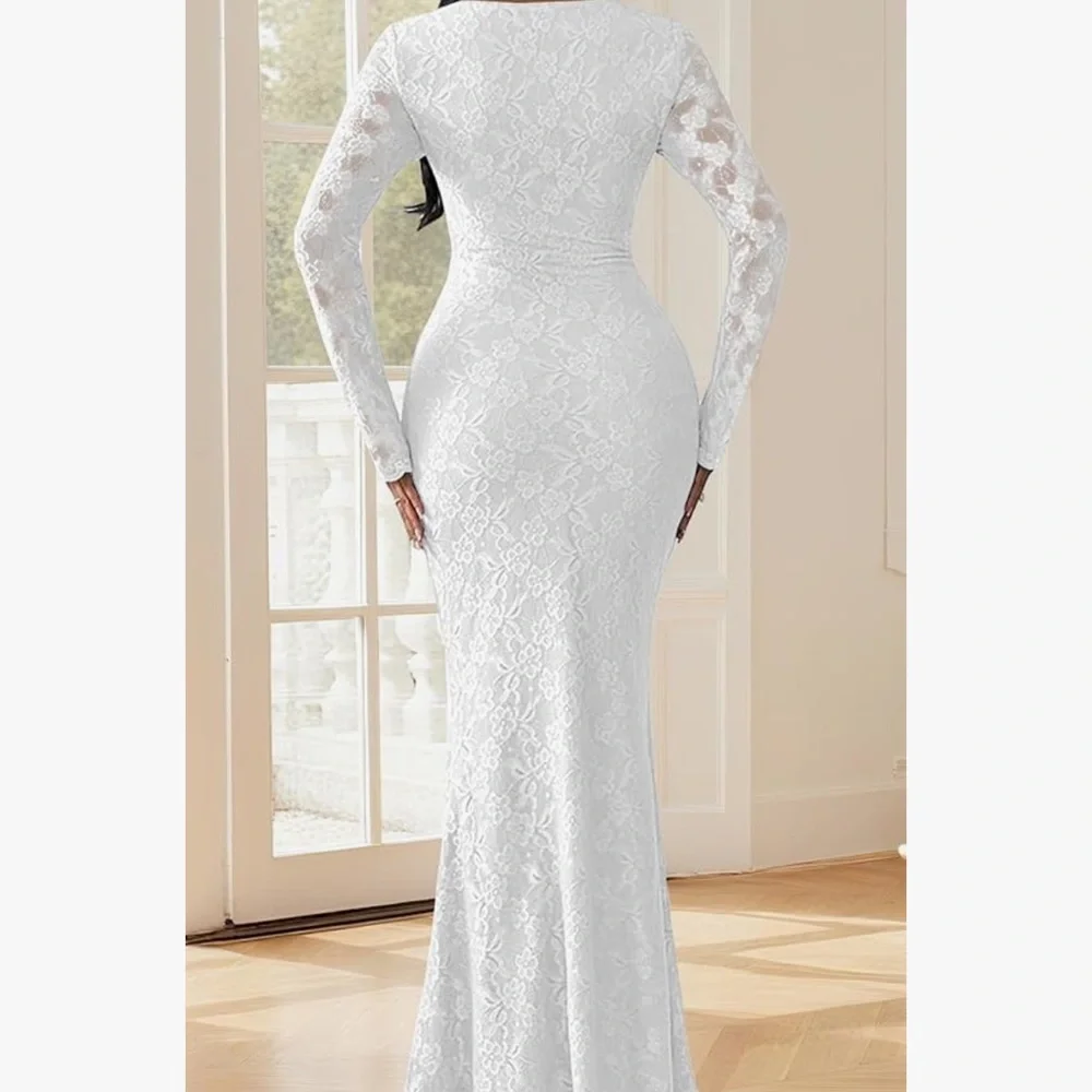 Elegant White Lace Long Sleeve Dress mermaid wedding dress - Picture 3 of 4